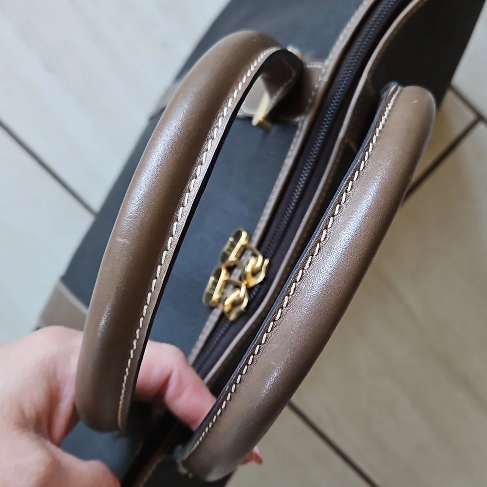 👀SALE💸 Dunhill Black and Brown Leather Travel Tote Duffel Bag